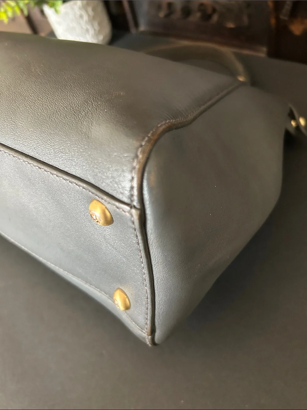 Gray Leather Top-Handle Women’s Bag